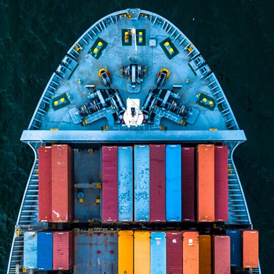 Overhead view of a cargo ship